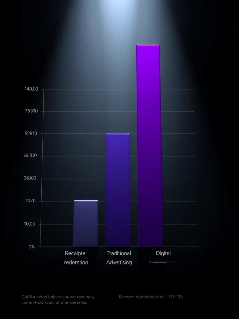 A graph showcasing the redemption rates of coupons from receipt advertising compared to traditional advertising methods, highlighting the effectiveness of the approach.