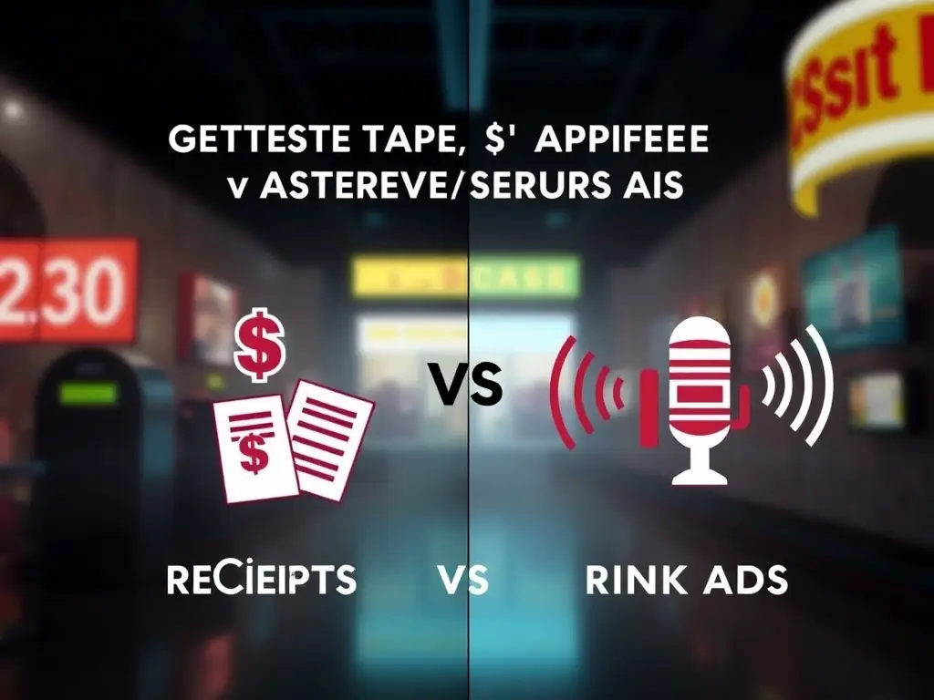 A graphic illustrating the cost-effectiveness of register tape advertising compared to other traditional advertising methods, such as print or radio.