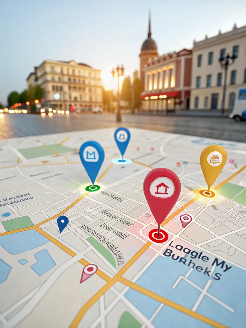 A visual representation of a map highlighting a specific local area, with pins indicating participating stores and the reach of the advertising campaign.